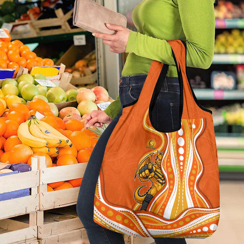 Perth Scorchers Grocery Bag Aboriginal Dot Art Orange White - Tribal Wave Pattern