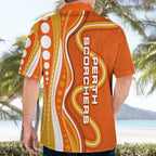 Perth Scorchers Hawaiian Shirt Aboriginal Dot Art Orange White - Tribal Wave Pattern