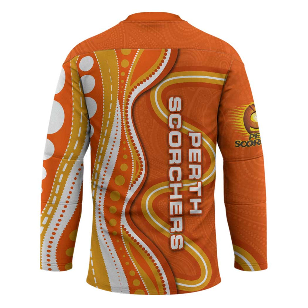 Perth Scorchers Hockey Jersey Aboriginal Dot Art Orange White - Tribal Wave Pattern
