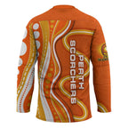 Perth Scorchers Hockey Jersey Aboriginal Dot Art Orange White - Tribal Wave Pattern