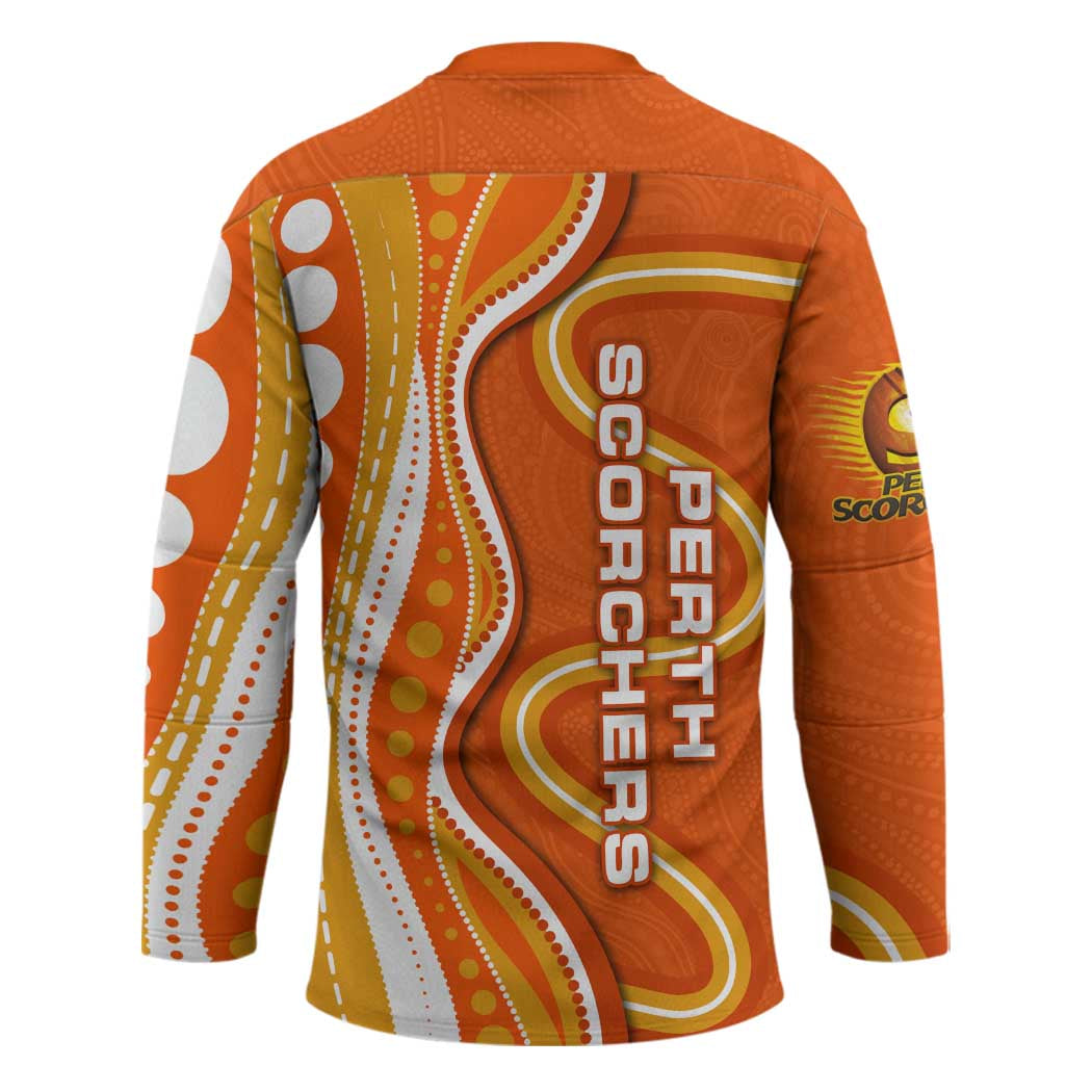 Perth Scorchers Hockey Jersey Aboriginal Dot Art Orange White - Tribal Wave Pattern