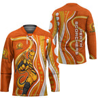 Perth Scorchers Hockey Jersey Aboriginal Dot Art Orange White - Tribal Wave Pattern