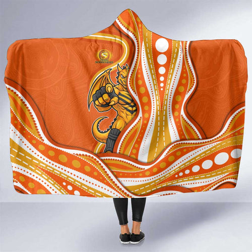 Perth Scorchers Hooded Blanket Aboriginal Dot Art Orange White - Tribal Wave Pattern