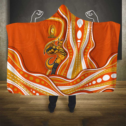 Perth Scorchers Hooded Blanket Aboriginal Dot Art Orange White - Tribal Wave Pattern