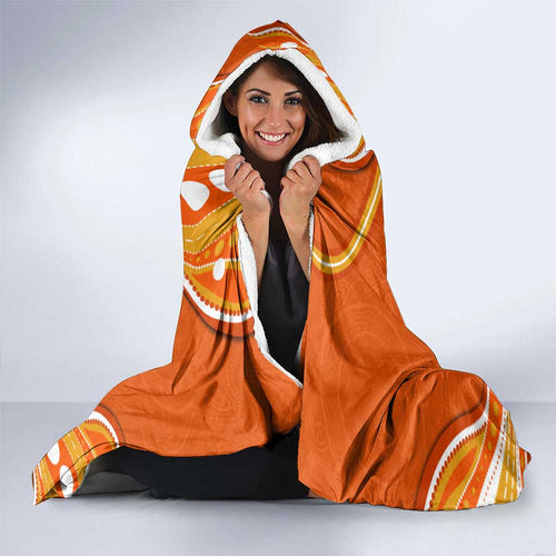 Perth Scorchers Hooded Blanket Aboriginal Dot Art Orange White - Tribal Wave Pattern