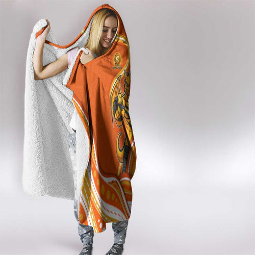 Perth Scorchers Hooded Blanket Aboriginal Dot Art Orange White - Tribal Wave Pattern
