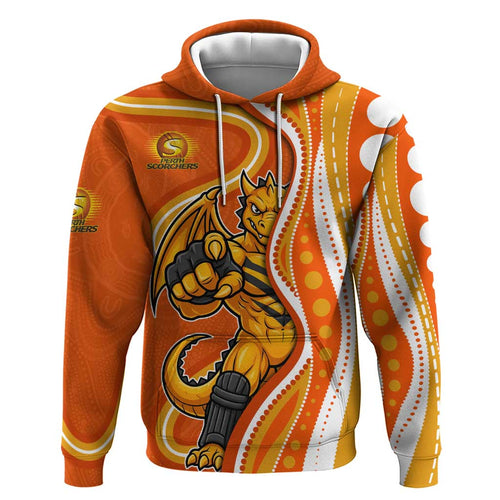 Perth Scorchers Hoodie Aboriginal Dot Art Orange White - Tribal Wave Pattern