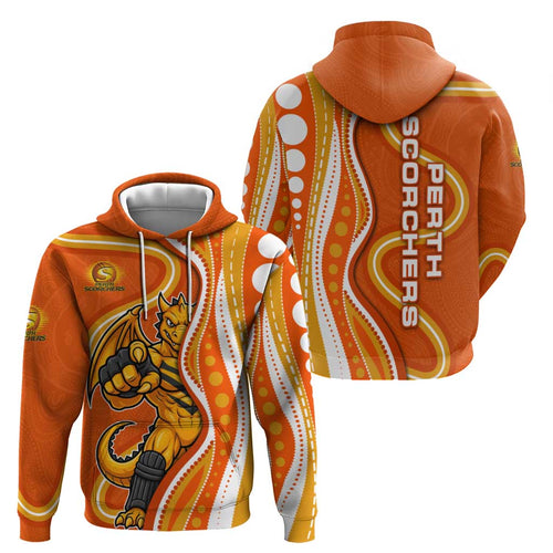 Perth Scorchers Hoodie Aboriginal Dot Art Orange White - Tribal Wave Pattern
