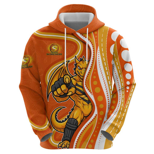 Perth Scorchers Hoodie Aboriginal Dot Art Orange White - Tribal Wave Pattern