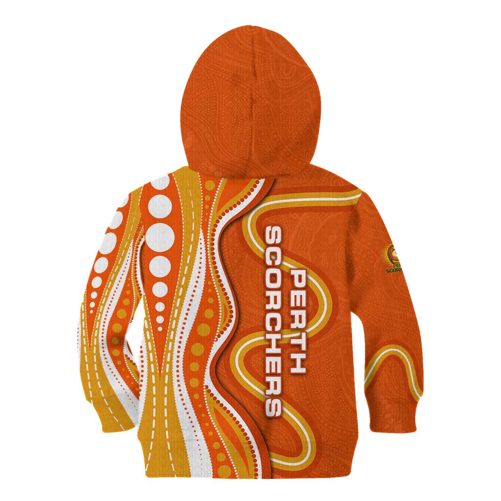 Perth Scorchers Kid Hoodie Aboriginal Dot Art Orange White - Tribal Wave Pattern