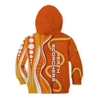 Perth Scorchers Kid Hoodie Aboriginal Dot Art Orange White - Tribal Wave Pattern