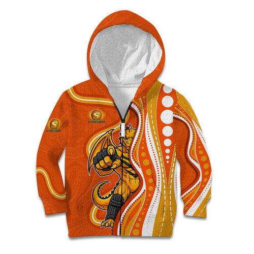 Perth Scorchers Kid Hoodie Aboriginal Dot Art Orange White - Tribal Wave Pattern