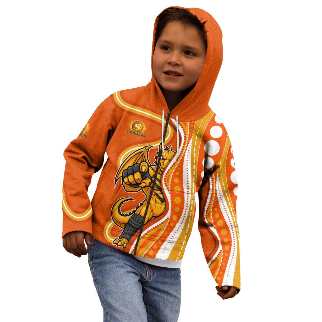 Perth Scorchers Kid Hoodie Aboriginal Dot Art Orange White - Tribal Wave Pattern