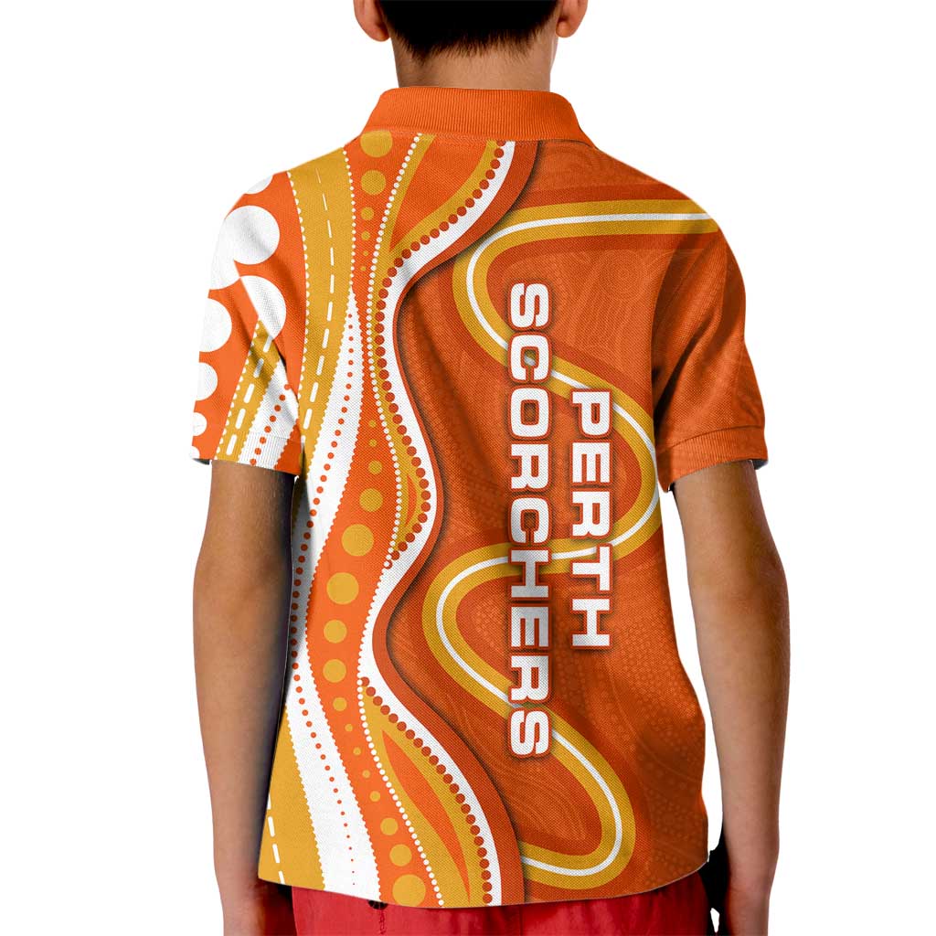 Perth Scorchers Kid Polo Shirt Aboriginal Dot Art Orange White - Tribal Wave Pattern