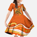 Perth Scorchers Kid Short Sleeve Dress Aboriginal Dot Art Orange White - Tribal Wave Pattern