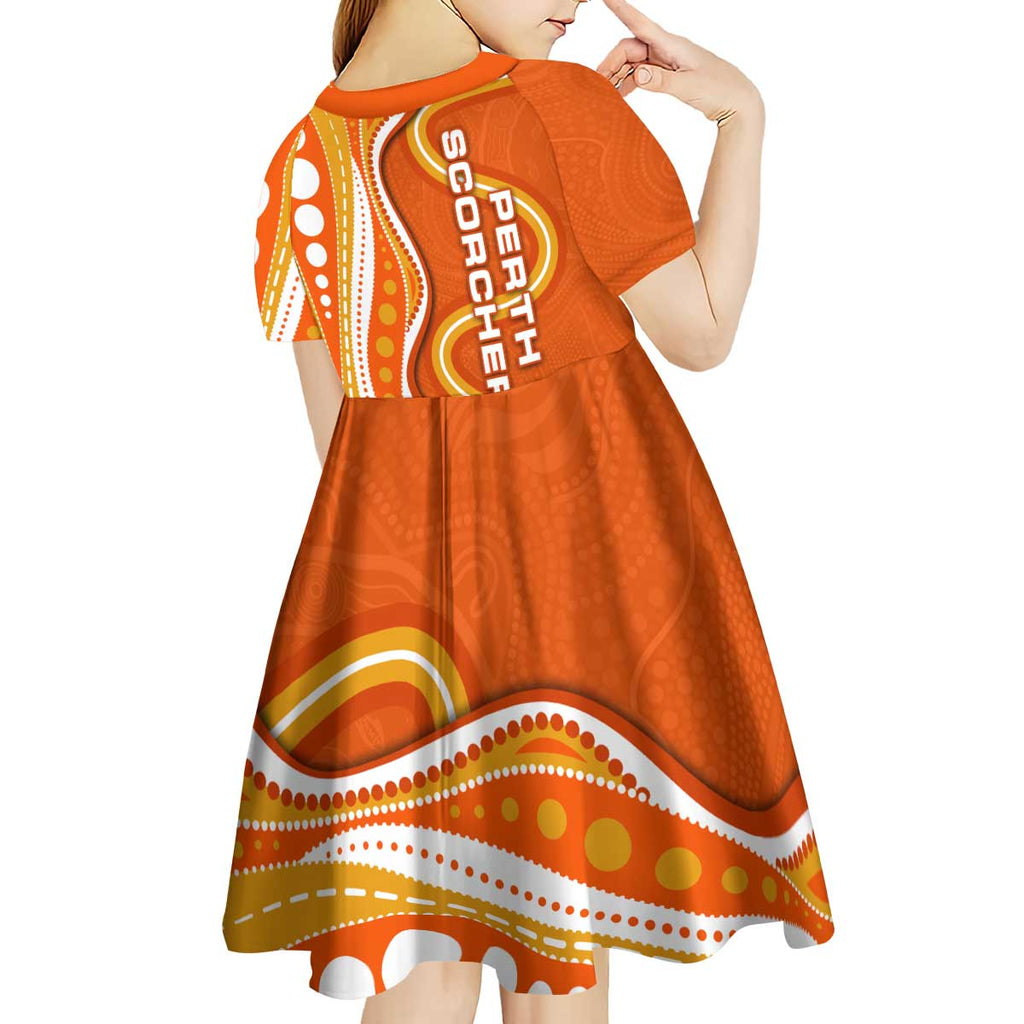 Perth Scorchers Kid Short Sleeve Dress Aboriginal Dot Art Orange White - Tribal Wave Pattern