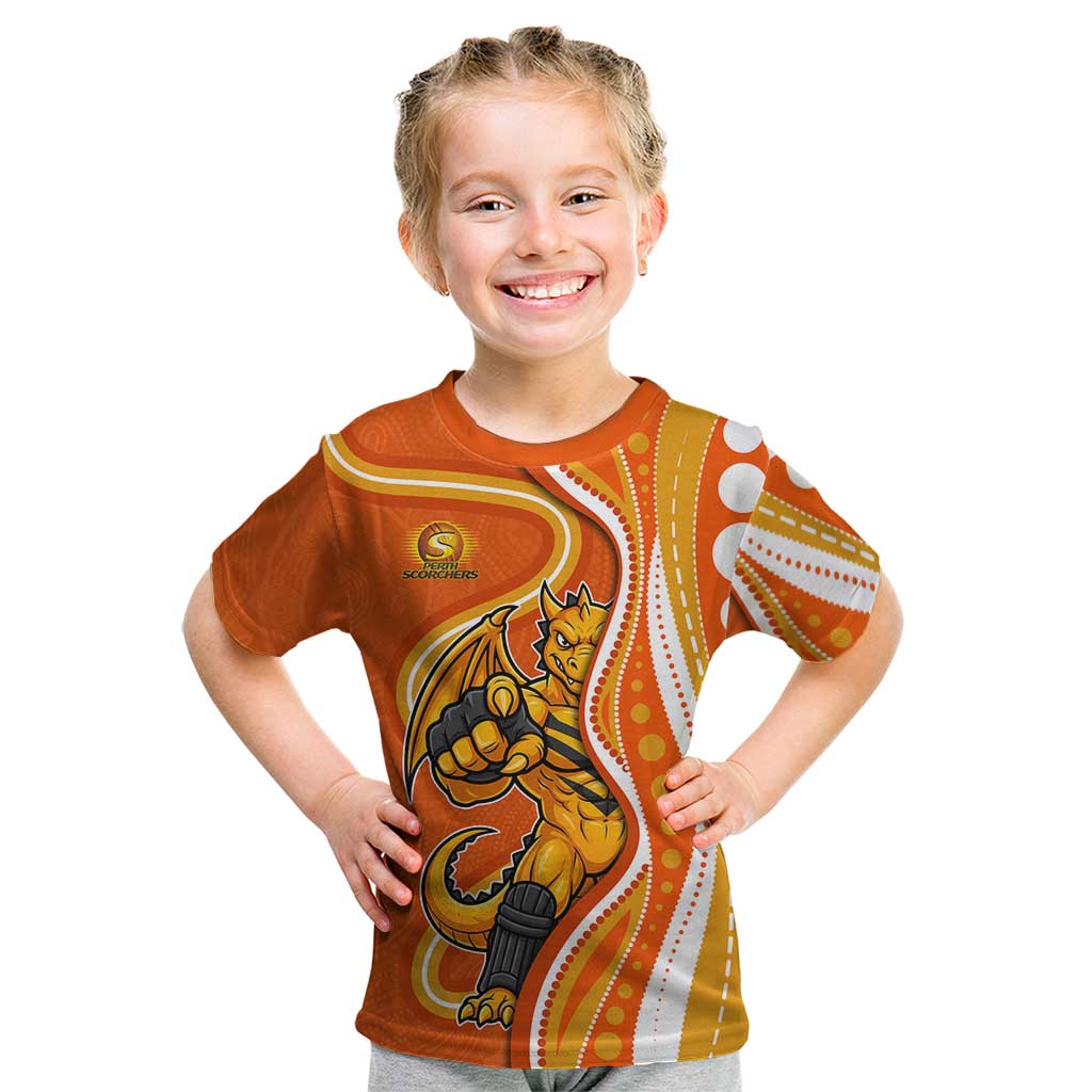 Perth Scorchers Kid T Shirt Aboriginal Dot Art Orange White - Tribal Wave Pattern