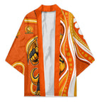 Perth Scorchers Kimono Aboriginal Dot Art Orange White - Tribal Wave Pattern