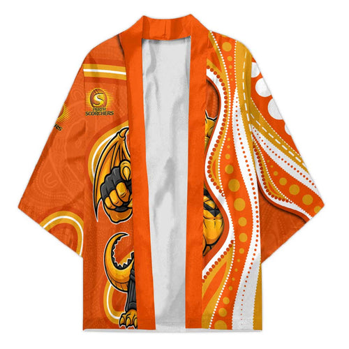 Perth Scorchers Kimono Aboriginal Dot Art Orange White - Tribal Wave Pattern