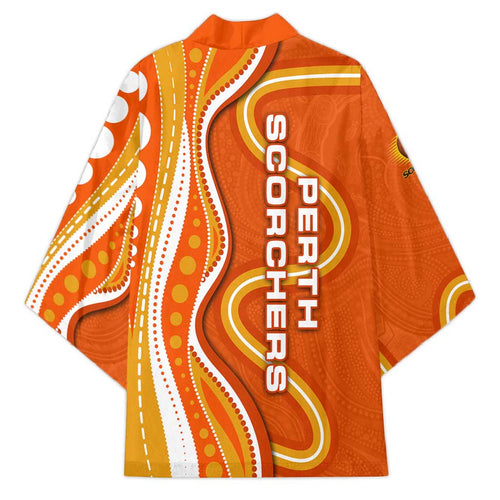 Perth Scorchers Kimono Aboriginal Dot Art Orange White - Tribal Wave Pattern