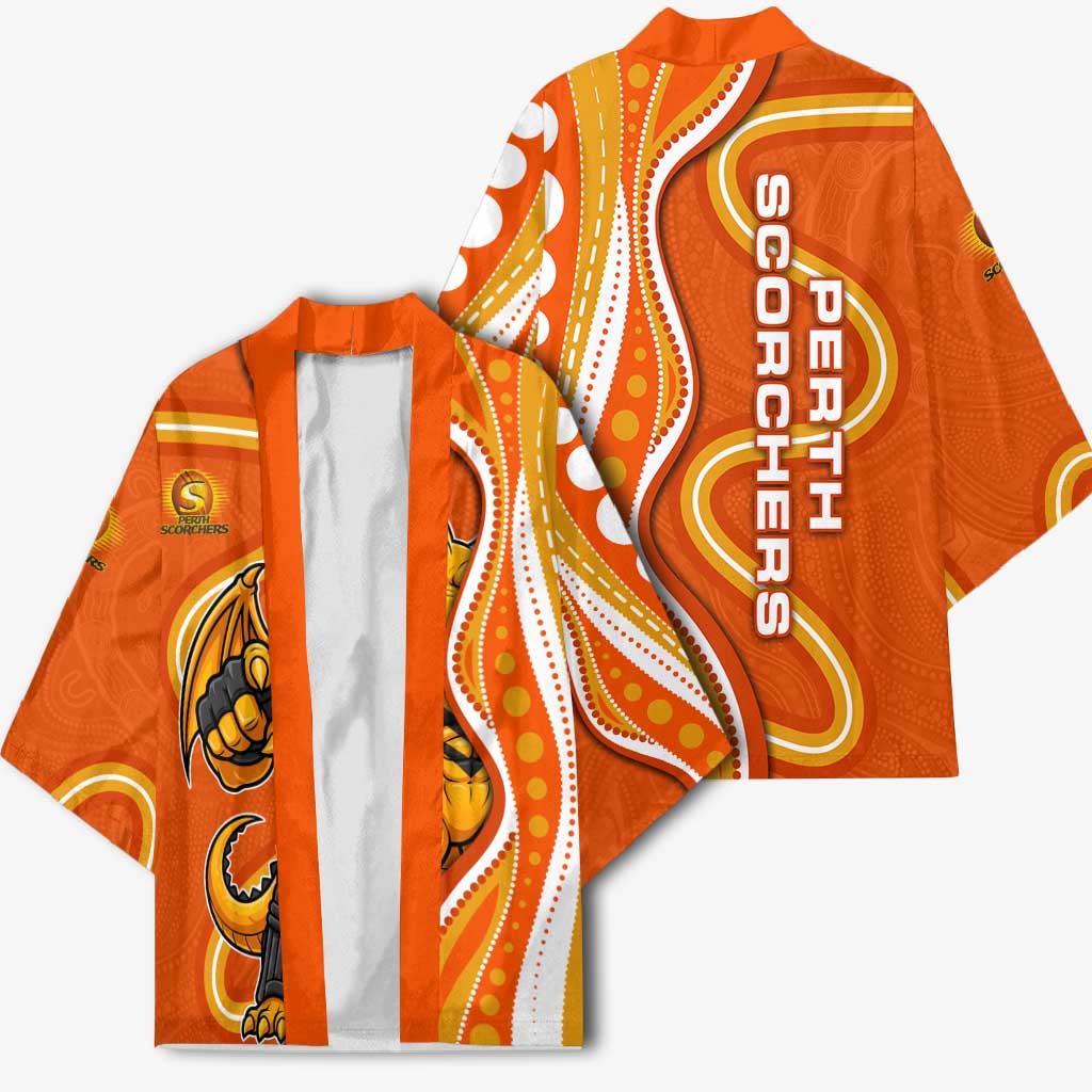 Perth Scorchers Kimono Aboriginal Dot Art Orange White - Tribal Wave Pattern