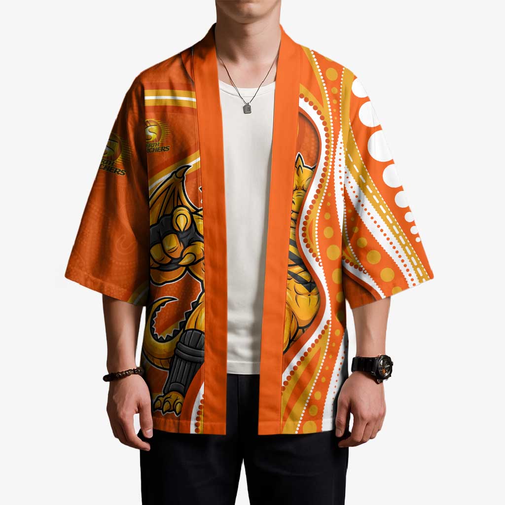 Perth Scorchers Kimono Aboriginal Dot Art Orange White - Tribal Wave Pattern