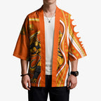 Perth Scorchers Kimono Aboriginal Dot Art Orange White - Tribal Wave Pattern