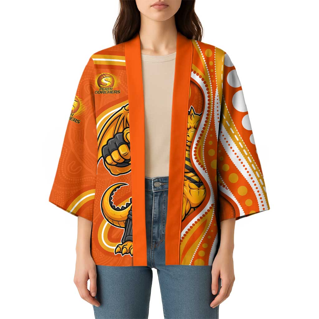 Perth Scorchers Kimono Aboriginal Dot Art Orange White - Tribal Wave Pattern