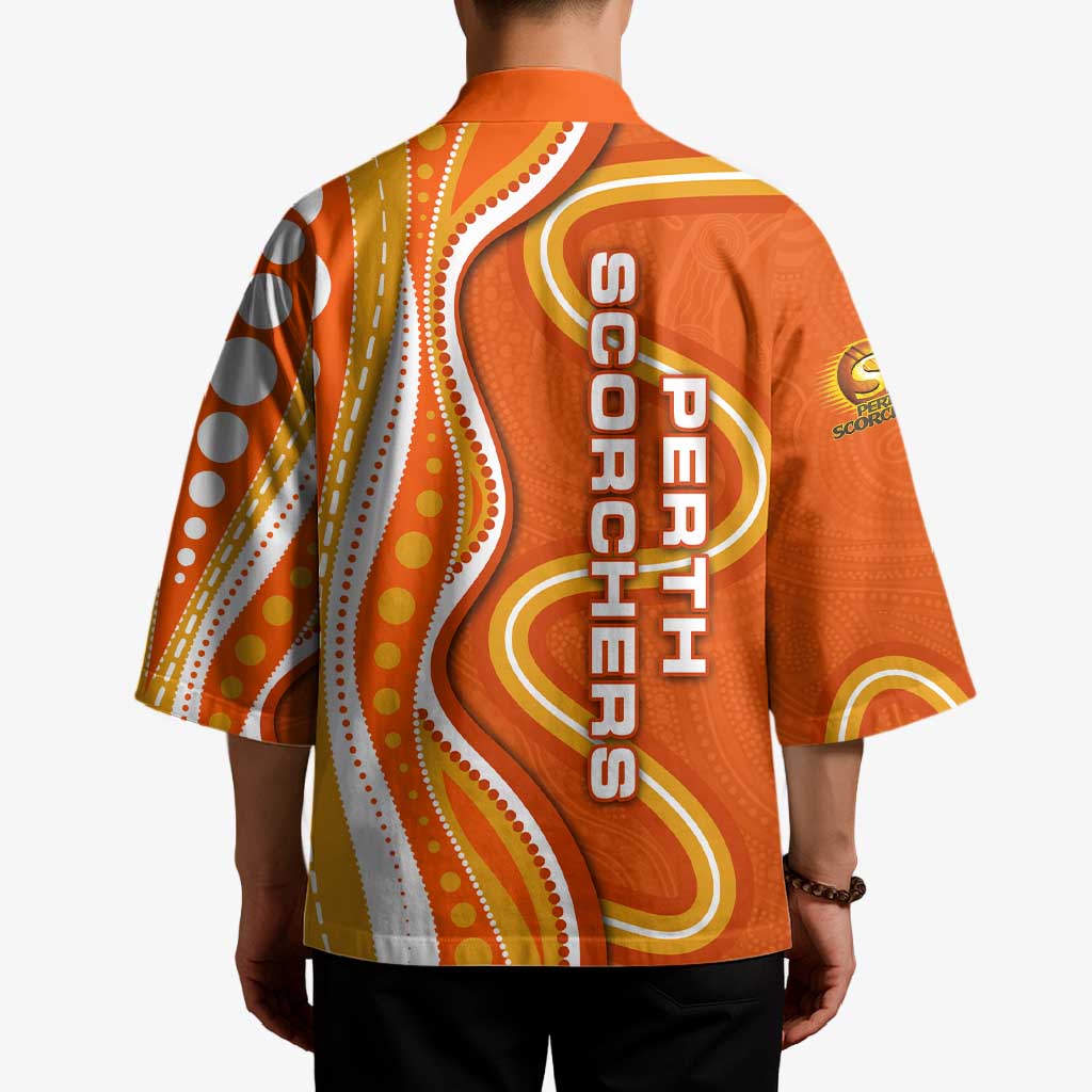 Perth Scorchers Kimono Aboriginal Dot Art Orange White - Tribal Wave Pattern