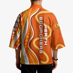Perth Scorchers Kimono Aboriginal Dot Art Orange White - Tribal Wave Pattern