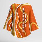Perth Scorchers Kimono Sleeve Blouse Aboriginal Dot Art Orange White - Tribal Wave Pattern