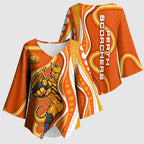 Perth Scorchers Kimono Sleeve Blouse Aboriginal Dot Art Orange White - Tribal Wave Pattern
