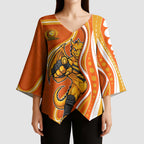 Perth Scorchers Kimono Sleeve Blouse Aboriginal Dot Art Orange White - Tribal Wave Pattern