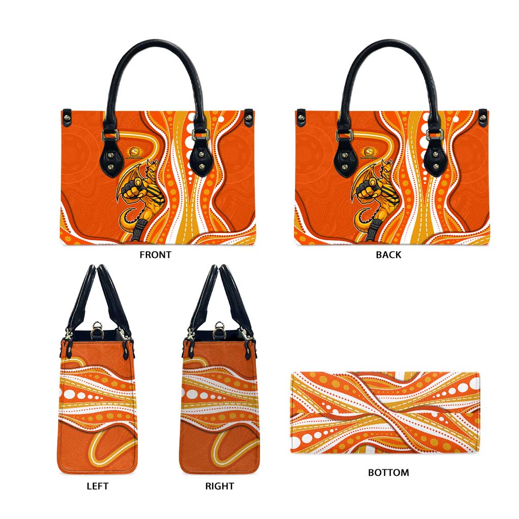 Perth Scorchers Leather Bag Aboriginal Dot Art Orange White - Tribal Wave Pattern
