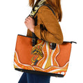Perth Scorchers Leather Tote Bag Aboriginal Dot Art Orange White - Tribal Wave Pattern