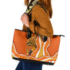 Perth Scorchers Leather Tote Bag Aboriginal Dot Art Orange White - Tribal Wave Pattern
