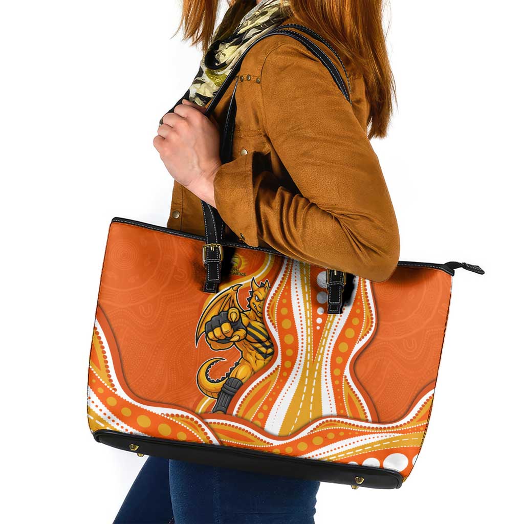 Perth Scorchers Leather Tote Bag Aboriginal Dot Art Orange White - Tribal Wave Pattern