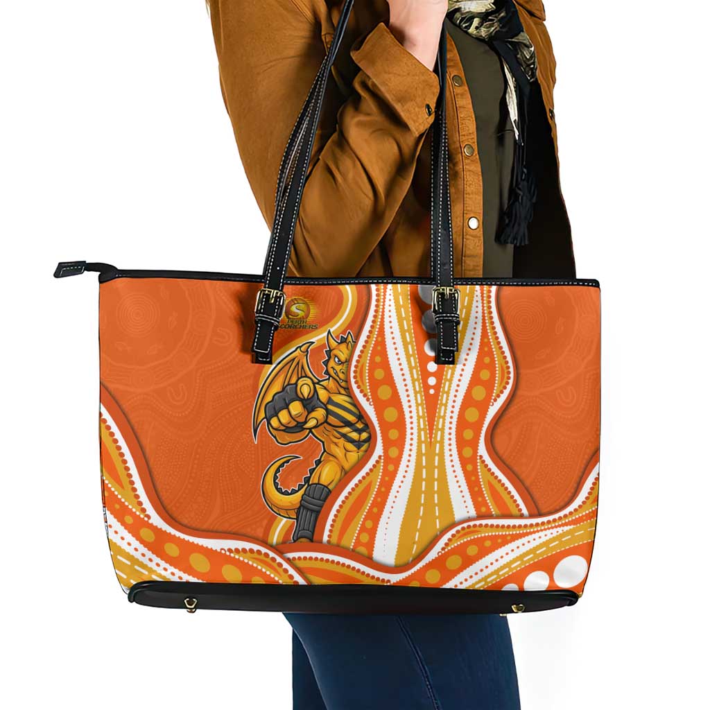 Perth Scorchers Leather Tote Bag Aboriginal Dot Art Orange White - Tribal Wave Pattern