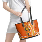 Perth Scorchers Leather Tote Bag Aboriginal Dot Art Orange White - Tribal Wave Pattern