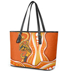 Perth Scorchers Leather Tote Bag Aboriginal Dot Art Orange White - Tribal Wave Pattern