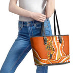 Perth Scorchers Leather Tote Bag Aboriginal Dot Art Orange White - Tribal Wave Pattern
