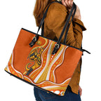 Perth Scorchers Leather Tote Bag Aboriginal Dot Art Orange White - Tribal Wave Pattern