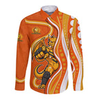 Perth Scorchers Long Sleeve Button Shirt Aboriginal Dot Art Orange White - Tribal Wave Pattern