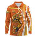 Perth Scorchers Long Sleeve Polo Shirt Aboriginal Dot Art Orange White - Tribal Wave Pattern