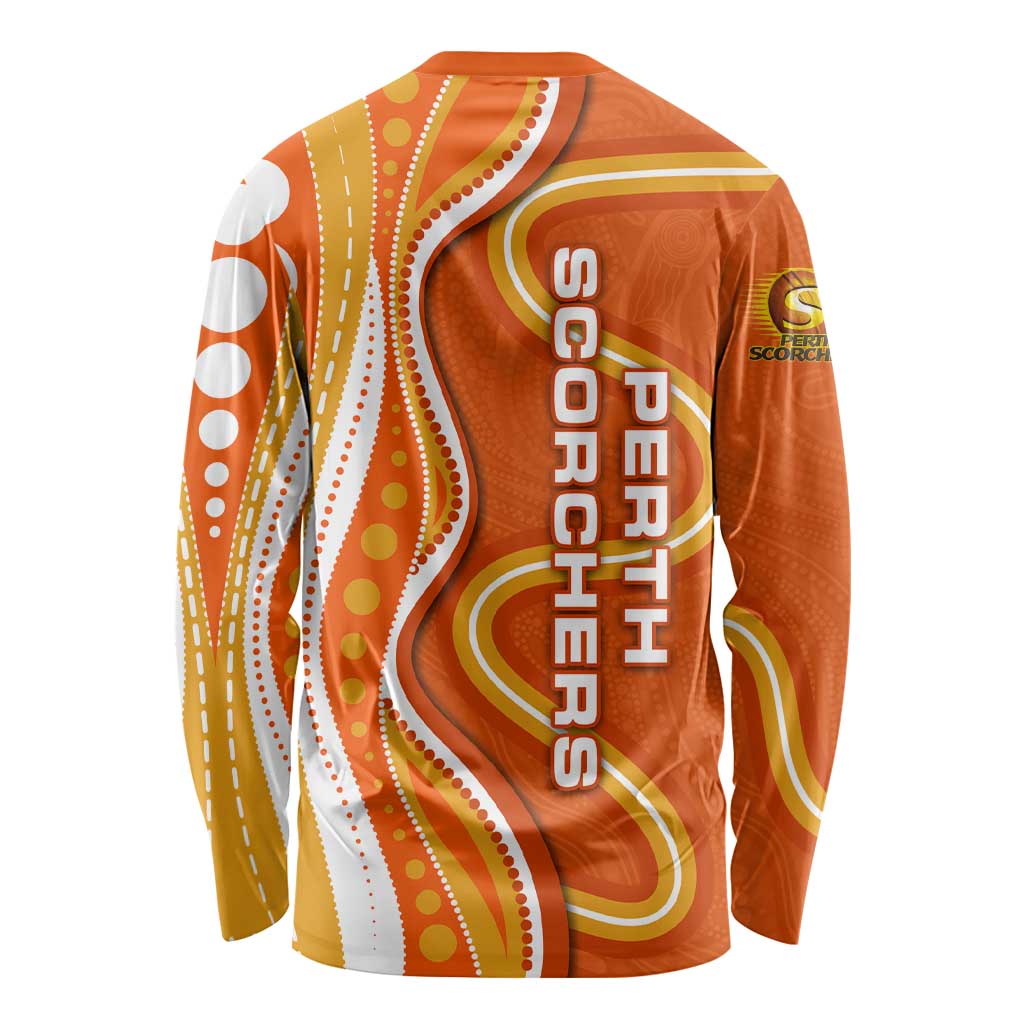 Perth Scorchers Long Sleeve Shirt Aboriginal Dot Art Orange White - Tribal Wave Pattern
