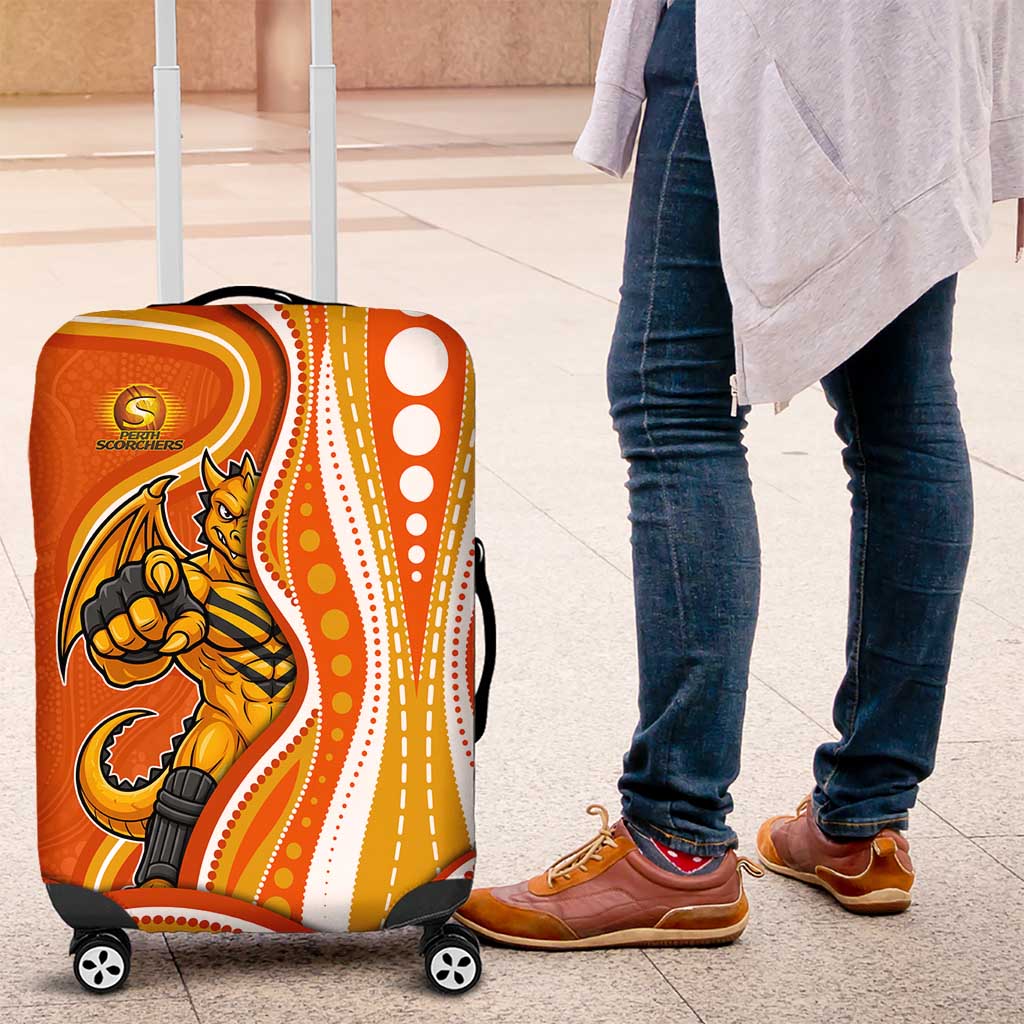 Perth Scorchers Luggage Cover Aboriginal Dot Art Orange White - Tribal Wave Pattern