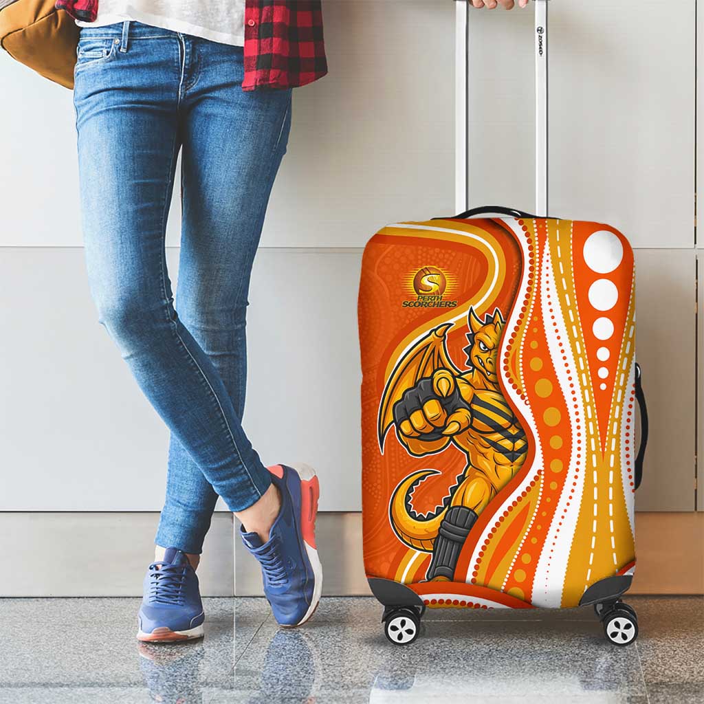 Perth Scorchers Luggage Cover Aboriginal Dot Art Orange White - Tribal Wave Pattern