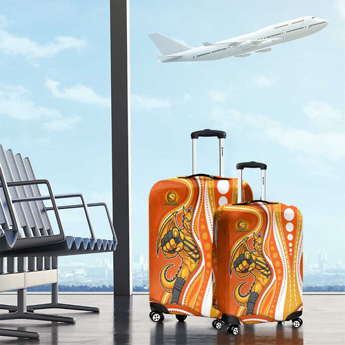 Perth Scorchers Luggage Cover Aboriginal Dot Art Orange White - Tribal Wave Pattern