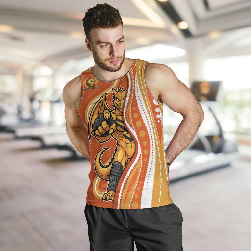 Perth Scorchers Men Tank Top Aboriginal Dot Art Orange White - Tribal Wave Pattern