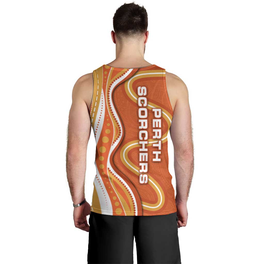 Perth Scorchers Men Tank Top Aboriginal Dot Art Orange White - Tribal Wave Pattern